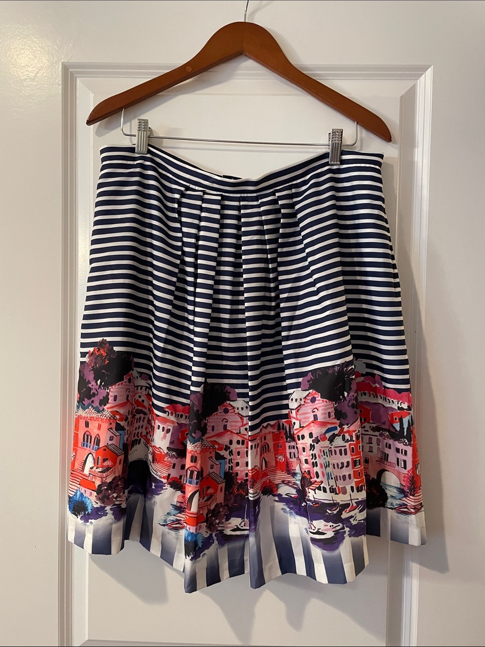 Striped Navy and White Skirt with Coastal Print